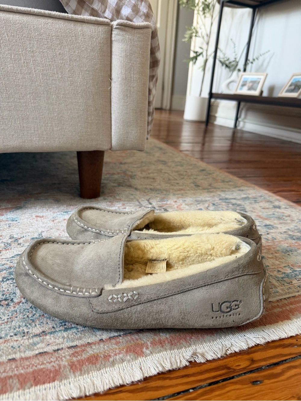 UGG Women’s Gray Shearling-Lined Slip-On Moccasins